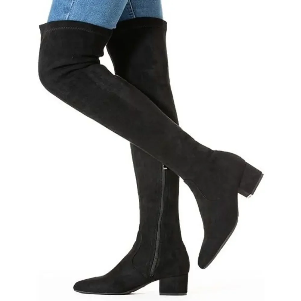 Womens black size 5.5 Over the Knee Boots Suede Low Heel Black above the knee Bo